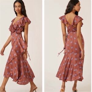 NWT Anthropologie Ruffle Sleeve Floral Printed Wrap Maxi Dress Size M